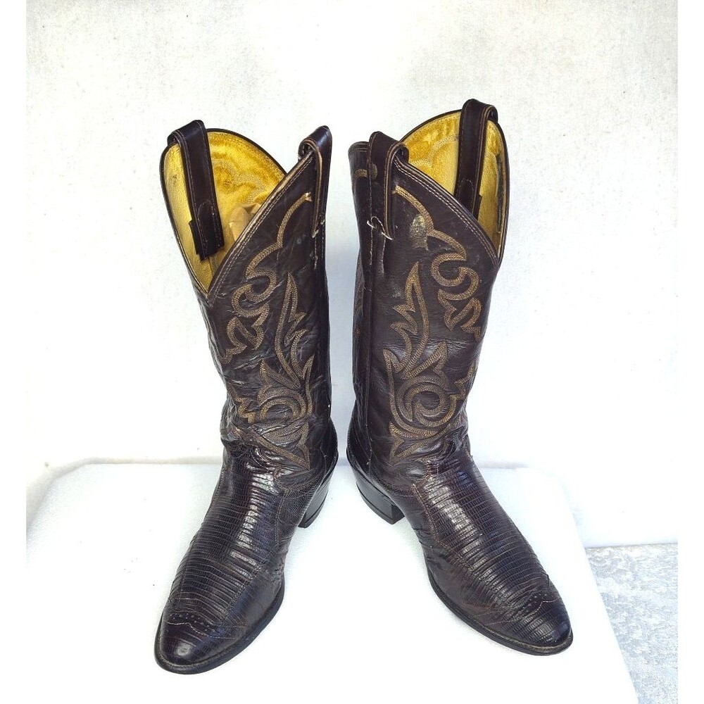 Justin Exotic Lizard Skin Western Cowboy Boots Brown Mens Size 9.5 D Pull On - Picture 2 of 15
